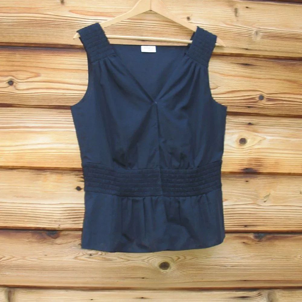 NWOT Akris Punto Blue Smocked Cotton Blouse Top